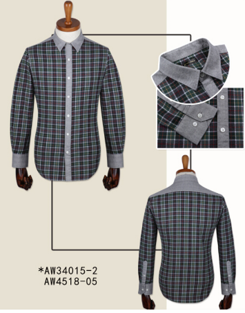 100% cotton contrast collar, cuff and placket checked flannel men shirts