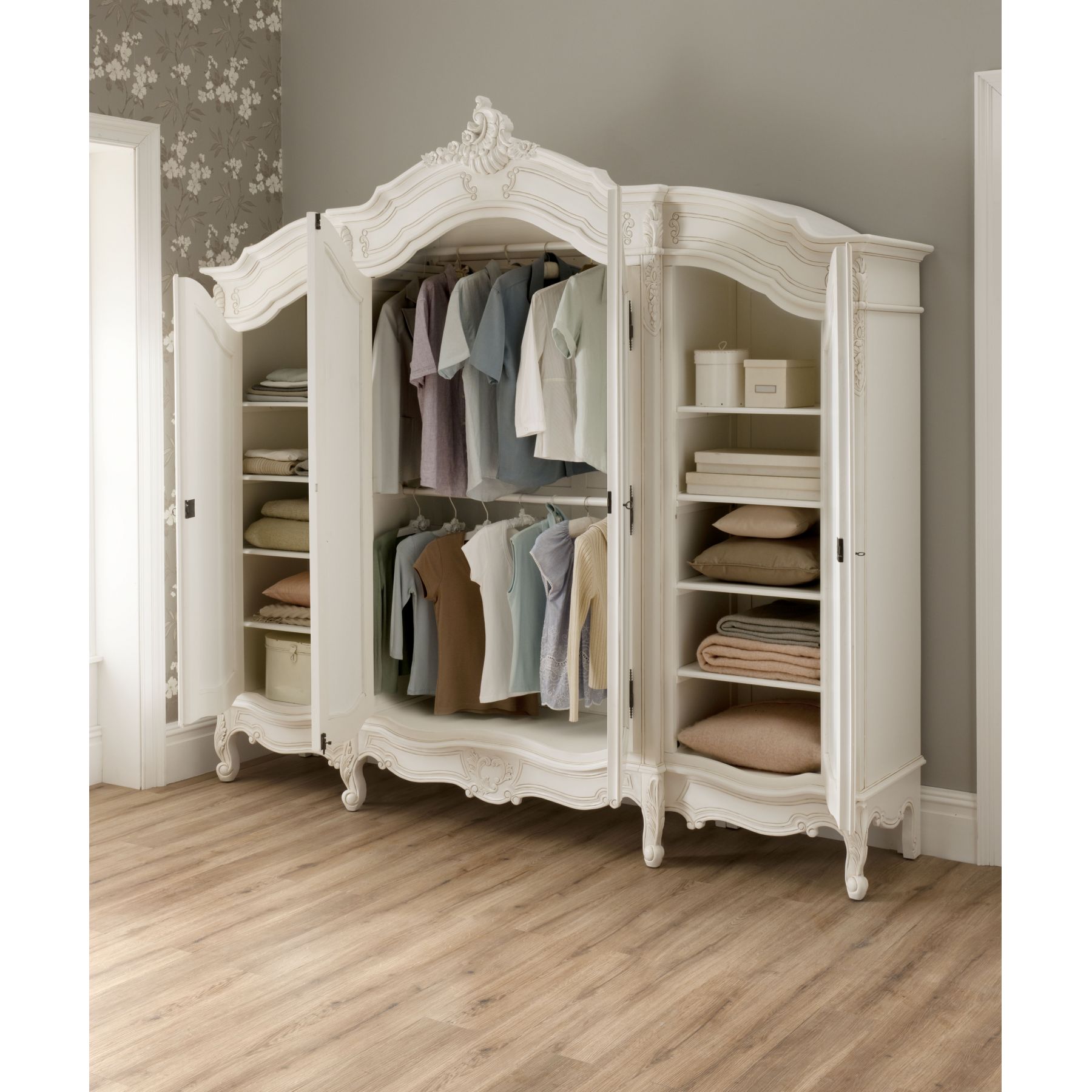 4 Doors Wardrobe, White Wardrobe, Antique Wardrobe, Wardrobe for Bedroom, Home Furniture