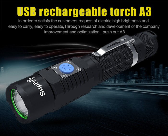 2016 SupFire new product A3 USB charge led flashlight with 5 modes 