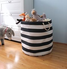 TSC010, LIVEGREEN Round Cotton Canvas Storage Basket, Stripe printed