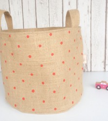 TSC011, LIVEGREEN Round Cotton Canvas Storage Basket, Black Polka Dot printing