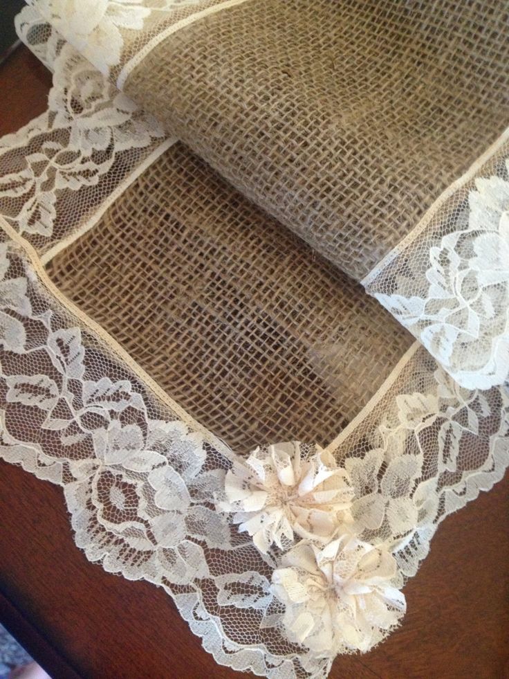 Wedding favour Burlap table runner,Jute runner with lace in one side, Custom size acceptable